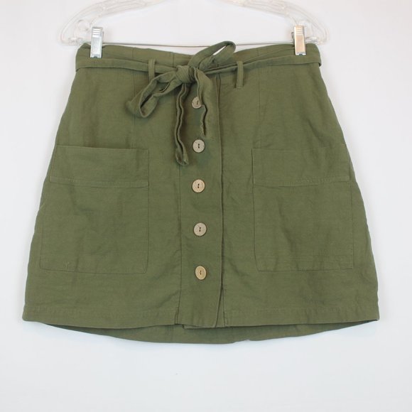 Hesperus Dresses & Skirts - Hesperus Paper Bag Cargo Olive Green Full Button Down Skirt